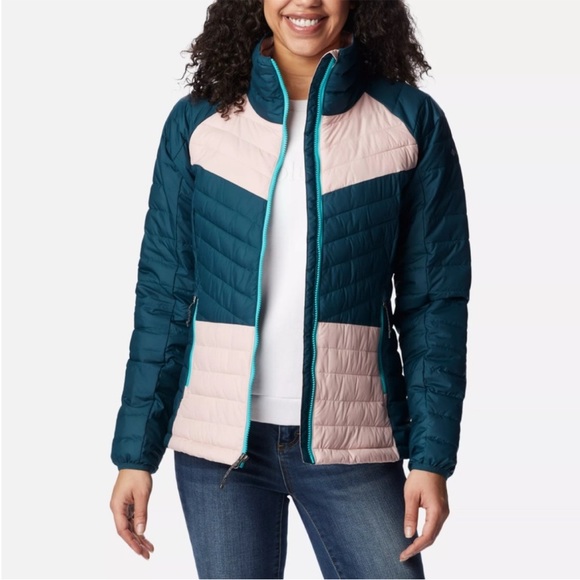Columbia Jacket Women's 2X Powder Lite II Full Zip Puffer Green Teal Pink NEW - Picture 1 of 11